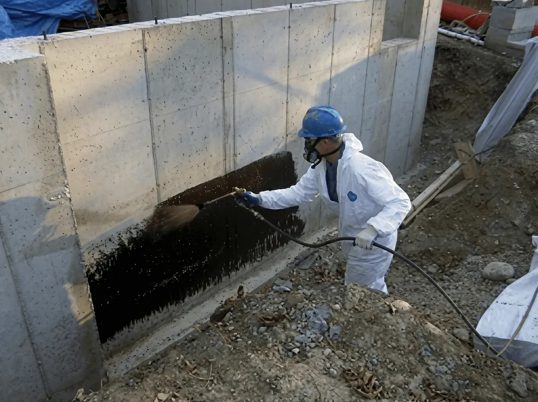 Professional waterproofing the exterior walls of the basement in Buffalo, NY